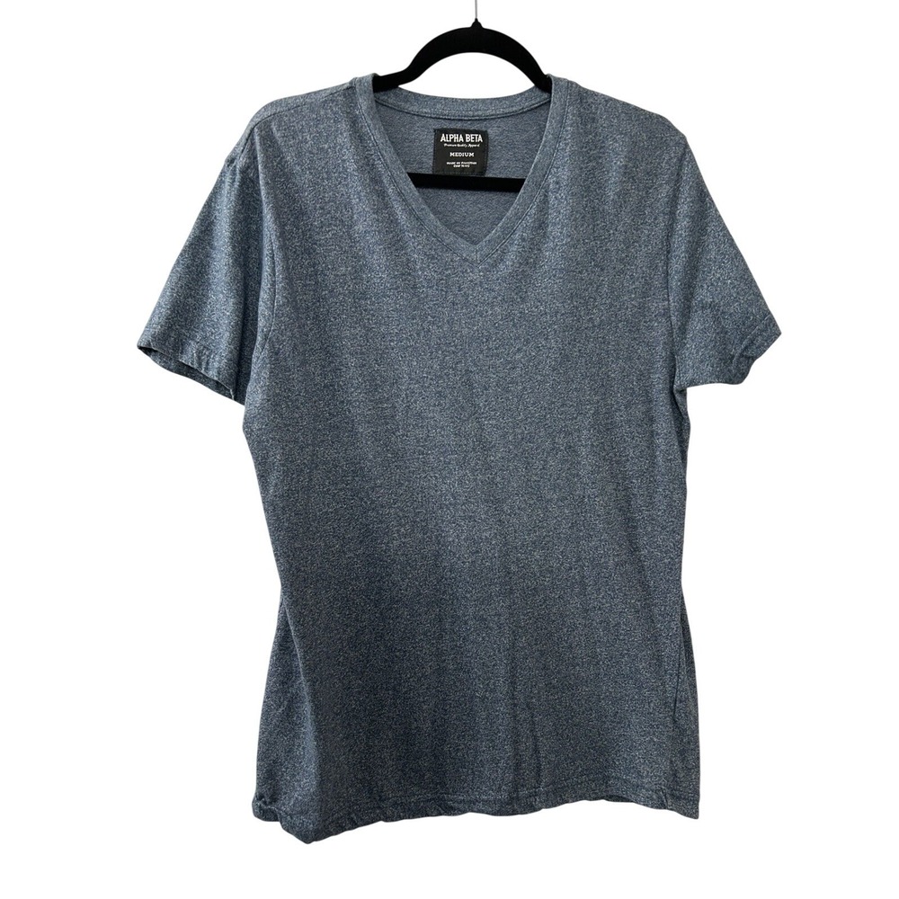 Alpha Beta Heathered V-Neck T-Shirt M Blue Short Sleeve Minimalist Basic Casual